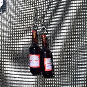 Budweiser Red and Brown Bottle Dangle Earrings